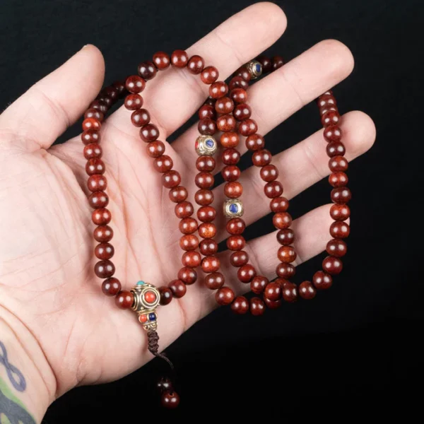 Red Sandalwood 7mm with Guru 108 Bead Mala Prayer Beads